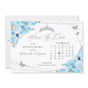 Sky Blue & Silver Quinceañera Save The Date