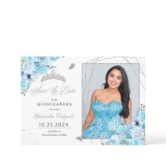 Sky Blue & Silver Quinceañera Save The Date Photo