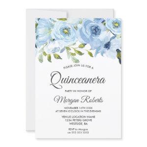 Sky Blue Watercolor Flowers Modern Quinceanera