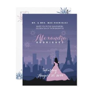 Slate Blue & Pink Paris Fireworks Quinceañera Postcard
