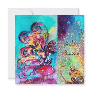 SMALL ELF OF MUSHROOMS ,pink green blue sparkle
