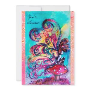 SMALL ELF OF MUSHROOMS ,pink yellow blue sparkle