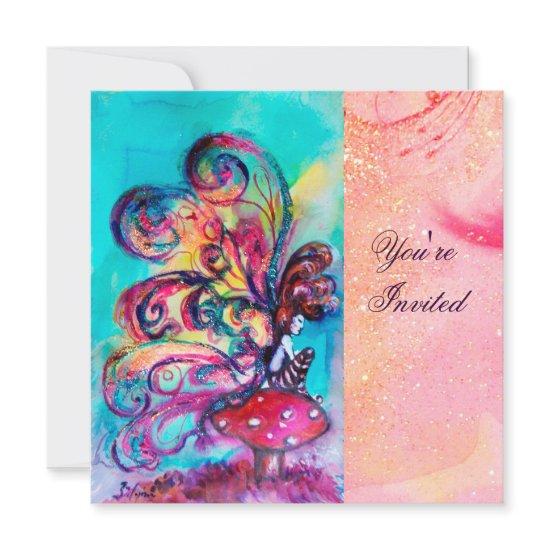 SMALL ELF OF MUSHROOMS ,pink yellow blue sparkle