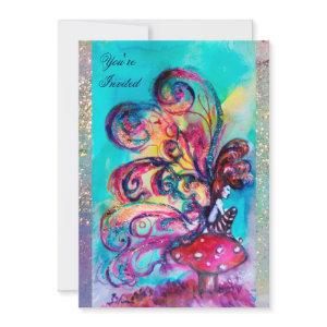 SMALL ELF OF MUSHROOMS ,pink yellow blue sparkle