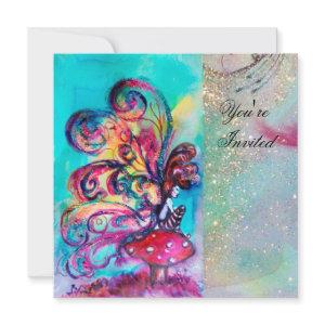 SMALL ELF OF MUSHROOMS ,pink yellow blue sparkle