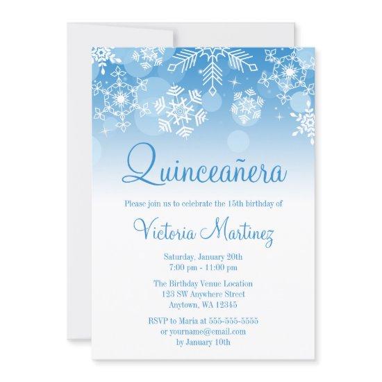 Snowflake Blue White Winter Wonderland Quinceanera