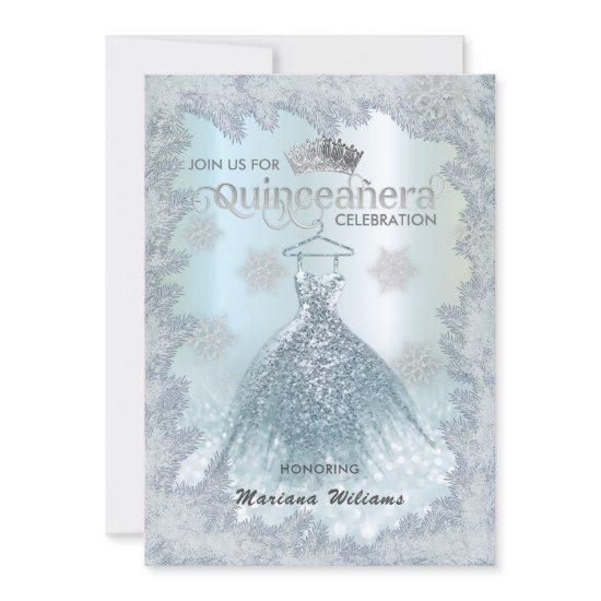 Snowflakes blue dress ombre tiara Quinceañera
