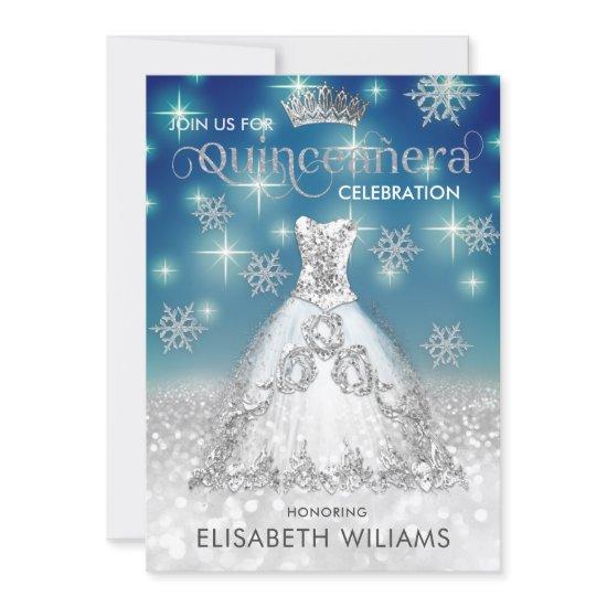 Snowflakes Silver dress ombre tiara Quinceañera  I