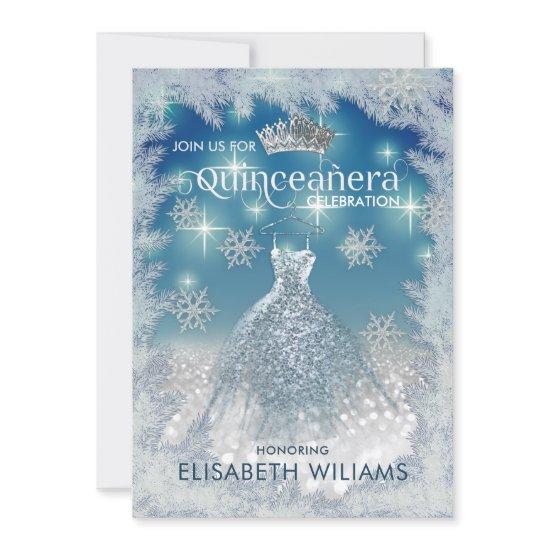 Snowflakes Silver dress ombre tiara Quinceañera