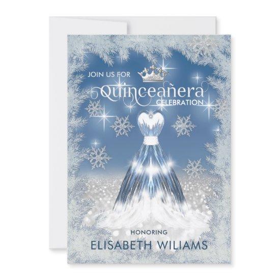 Snowflakes Silver dress ombre tiara Quinceañera