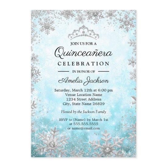Snowflakes Winter Wonderland Blue Quinceanera