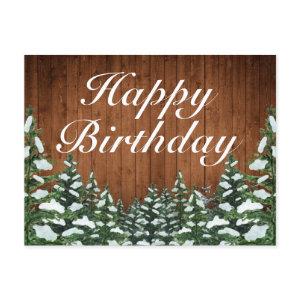 Snowy Wood Forest Country Happy Birthday Greeting Announcement Postcard