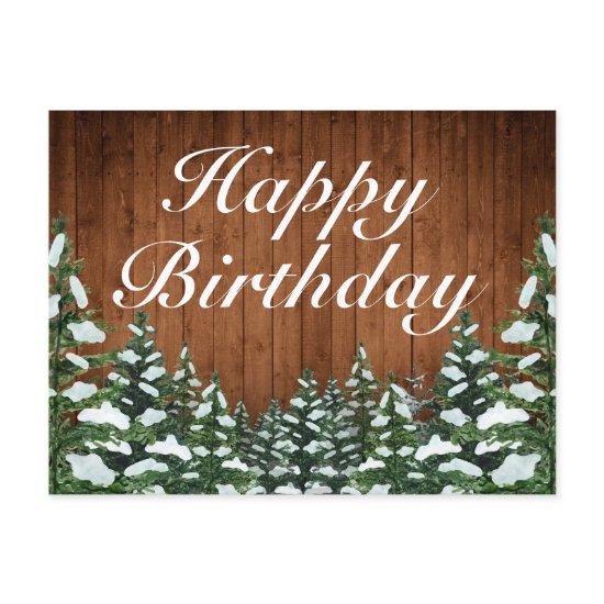 Snowy Wood Forest Country Happy Birthday Greeting Announcement Postcard