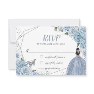 Soft Baby Blue Floral Roses Quinceañera Princess RSVP Card