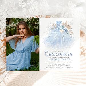 Soft Blue Silver Quinceañera Princess Dress Photo