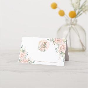 Soft Blush Pink Floral Roses High Tea Party  Place Card