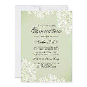 Soft Green Vintage Lace Quinceanera