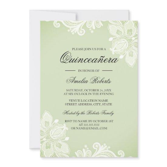 Soft Green Vintage Lace Quinceanera