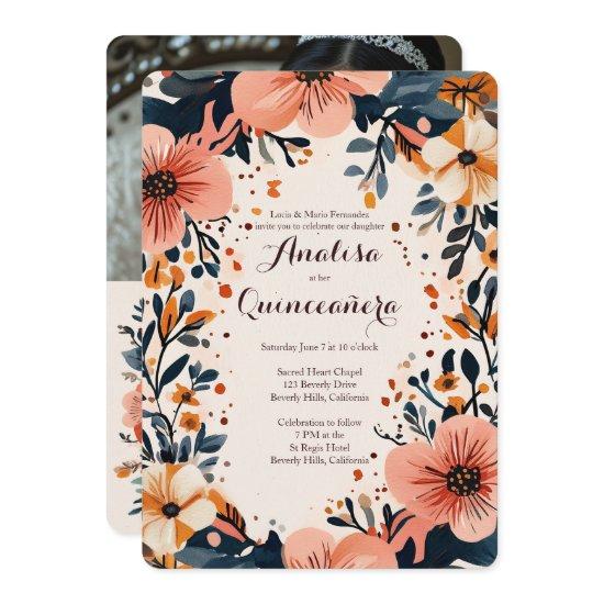 Soft Muted Floral Frame Quinceañera CUSTOM Photo