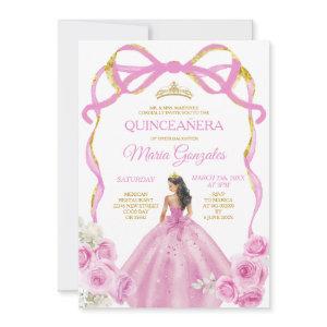 Soft Pink Bow Princess Gold Crown Quinceañera