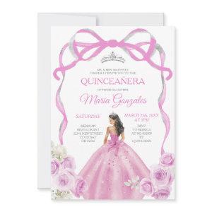 Soft Pink Bow Princess Silver Crown Quinceañera