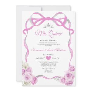 Soft Pink Floral Bow Ribbon Silver Girl Mis Quince