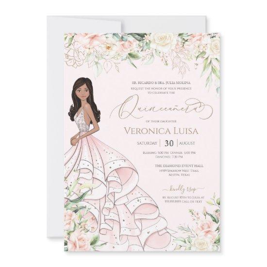 Soft Pink & White Roses Elegant Luxury Quinceanera