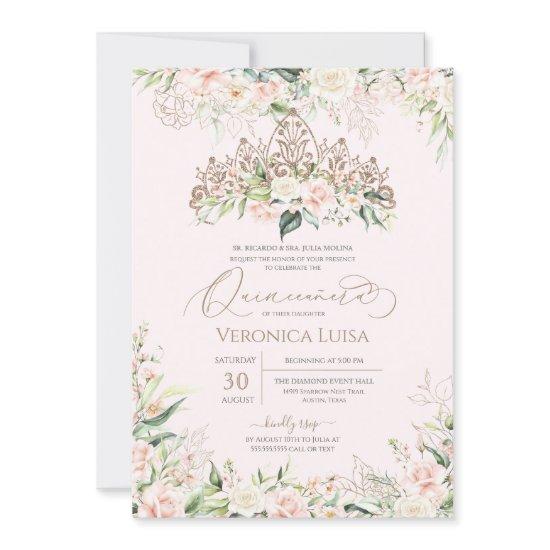 Soft Pink & White Roses Elegant Luxury Quinceanera