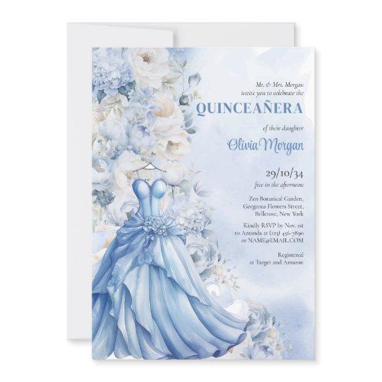 Soft powder blue floral Formal Dress Quinceañera