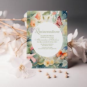 Soft Sage Green Pink Floral Quinceañera