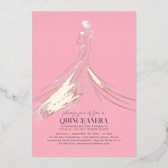 Sophisticated Elegant Pink & Gold Quinceanera Foil