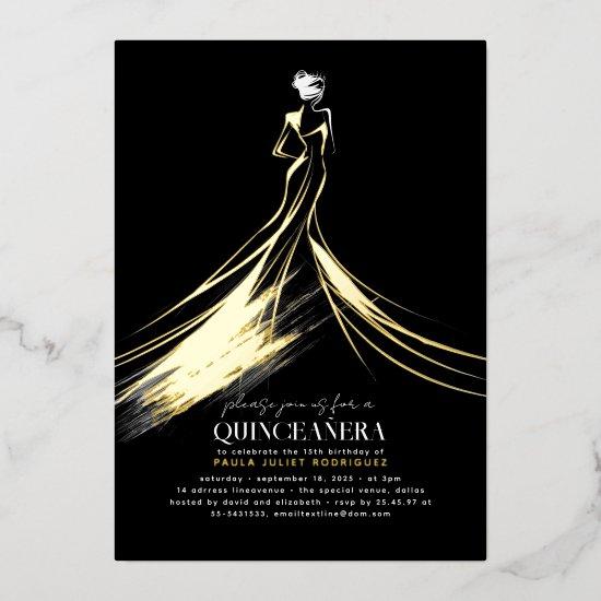 Sophisticated Modern Black Elegant Quinceanera Foil