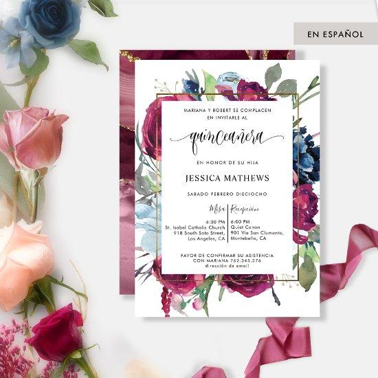 Spanish Agate Burgundy, Berry Floral Quinceañera
