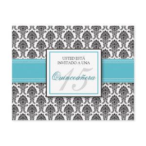 SPANISH Aqua Damask Quinceañera Invitación