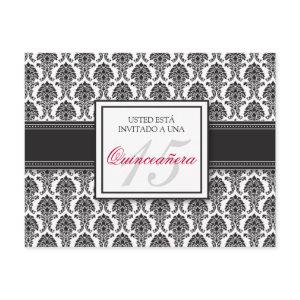SPANISH Black Damask Quinceañera Formal Invitación