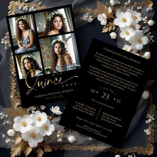 Spanish Black Trendy Quinceañera Collage 4 Photos