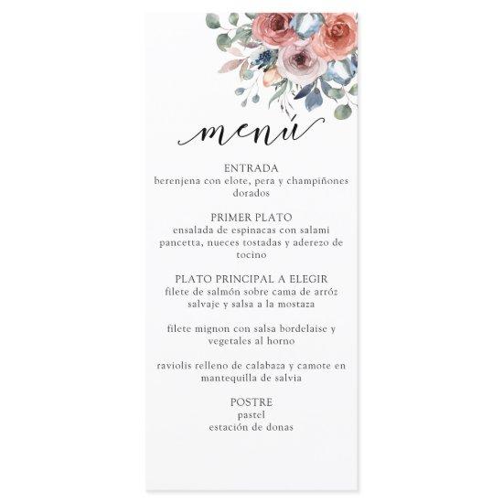 Spanish Blue , Blush Blissful Floral Elegant Menu
