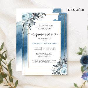 Spanish, Blue Quinceañera Watercolor and Floral