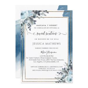 Spanish Blue Sweet Sixteen Watercolor with Floral