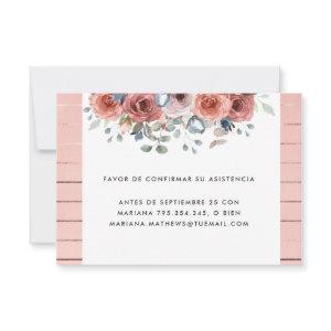Spanish,  Blush and Dusty Blue Floral RSVP Card