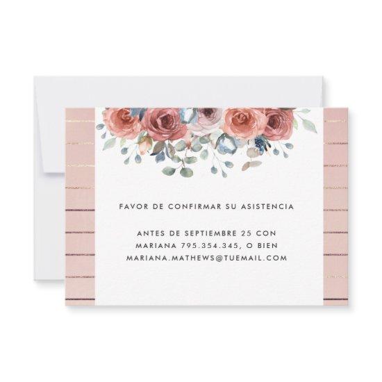 Spanish,  Blush and Dusty Blue Floral RSVP Card