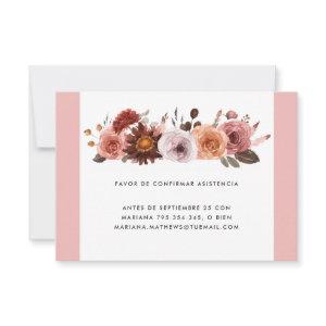 Spanish, Blush, Pink and Burgundy Floral RSVP Card