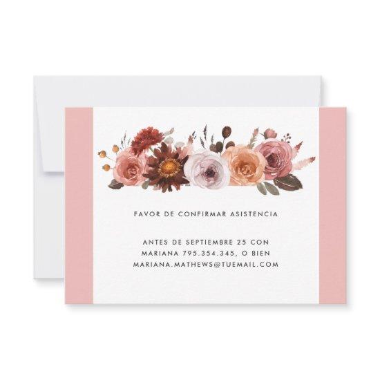 Spanish, Blush, Pink and Burgundy Floral RSVP Card