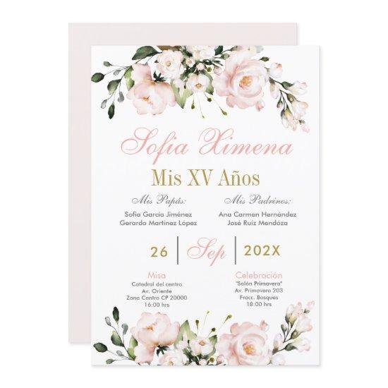 Spanish Blush Pink Floral Quinceanera