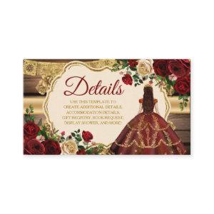 Spanish Burgundy Floral Rustic Mis Quince Details Enclosure Card