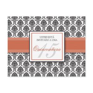 SPANISH Coral Damask Quinceañera Invitación