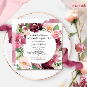 Spanish Elegant Burgundy Pink Blush Quinceanera