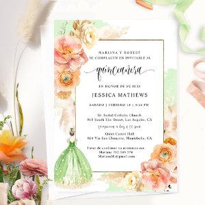 Spanish, Elegant Light Green Floral Quinceañera In