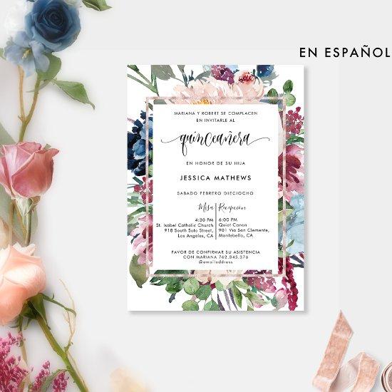Spanish, Elegant Pastel Floral Quinceañera