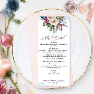 Spanish, Elegant Pastel Floral Quinceañera Menu